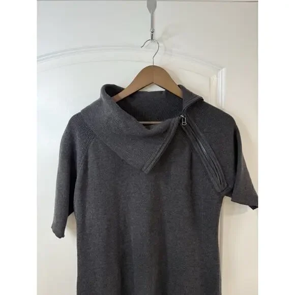 Calvin Klein Gray Sweater Dress XL Mock Neck Zip Detail Knit Midi - Picture 2 of 8